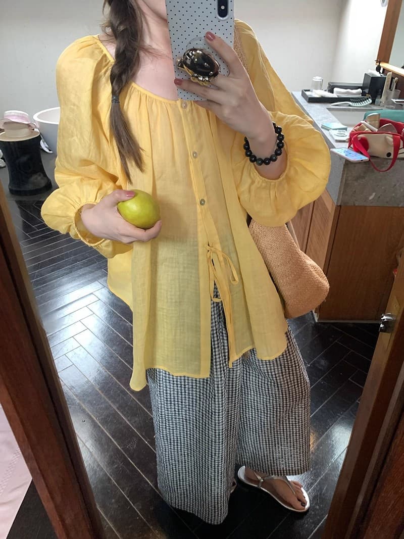 im ~까지 윌 호흡 ~ 중 자외선 차단 라미 주간 실크 가벼움 센스 벌룬 소매 맨위 여성 양면 착용 자외선 차단 작은 셔츠 상세 이미지 20