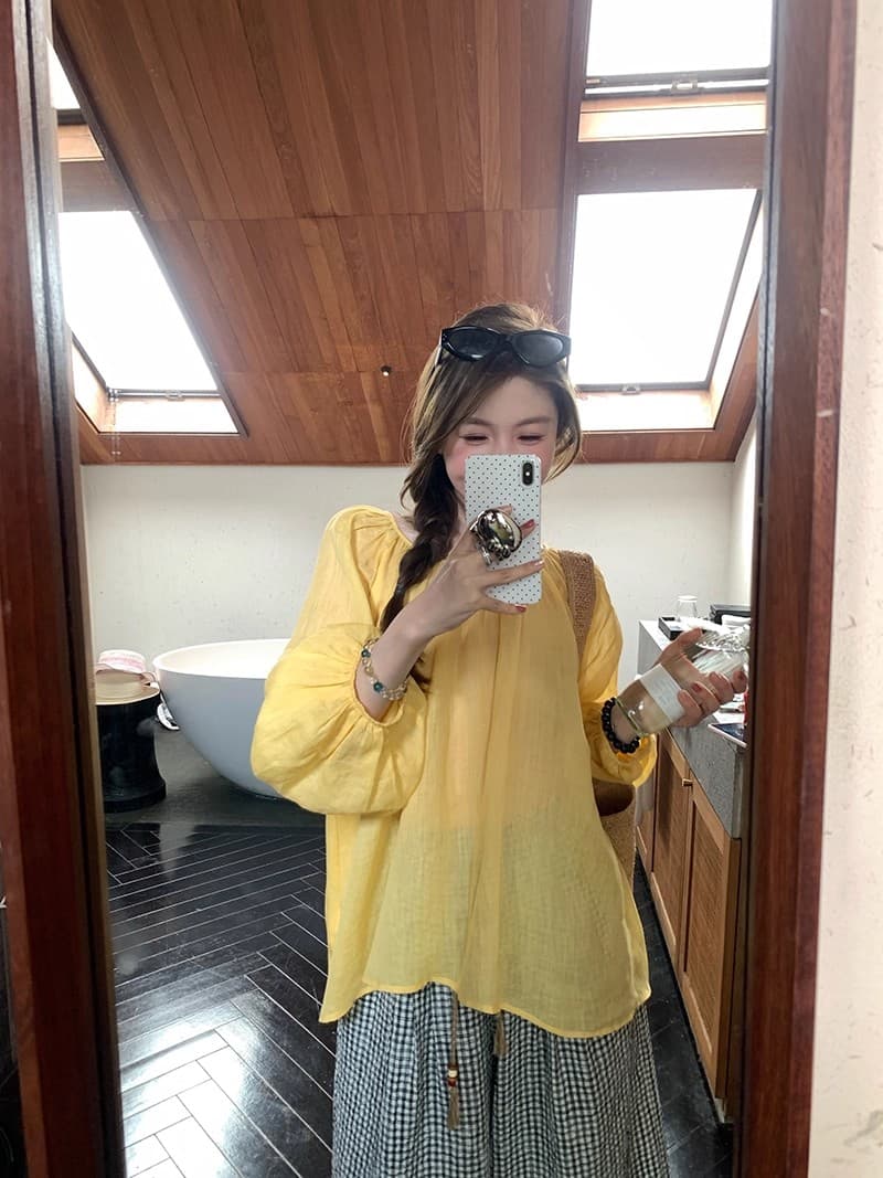 im ~까지 윌 호흡 ~ 중 자외선 차단 라미 주간 실크 가벼움 센스 벌룬 소매 맨위 여성 양면 착용 자외선 차단 작은 셔츠 상세 이미지 30