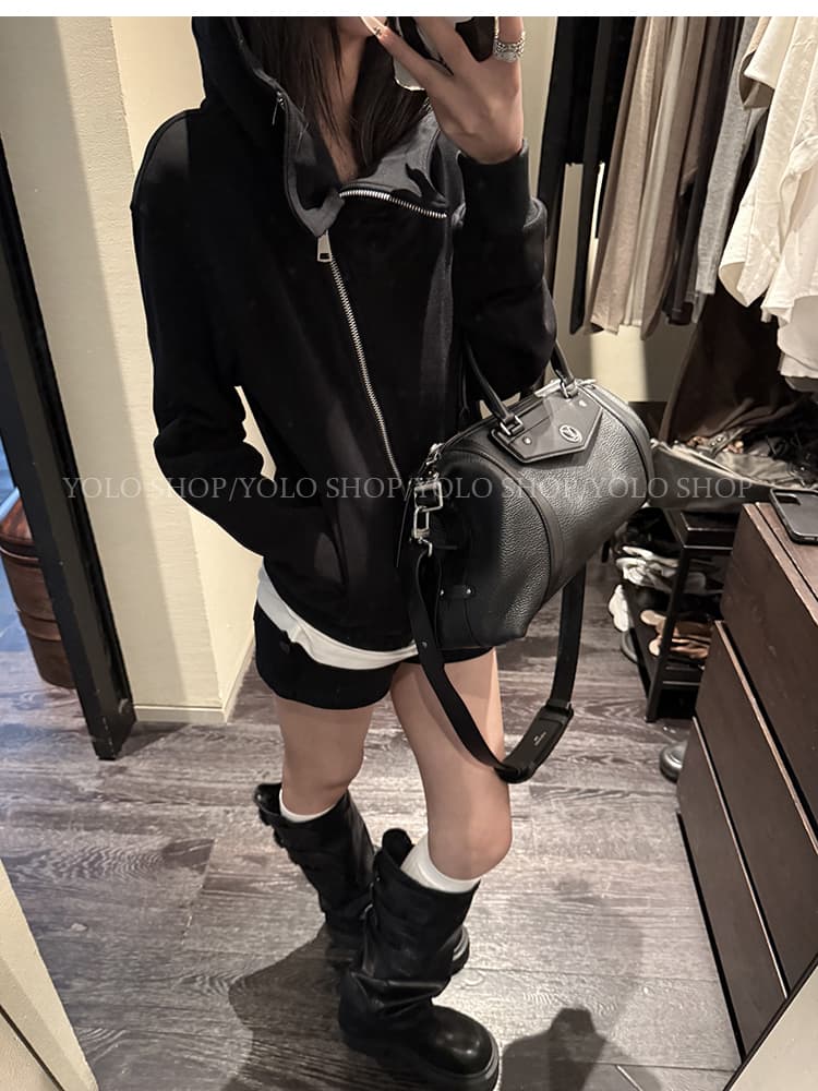 yolo shop 검정색 후드 티 스웨터 여성 몸매 가꾸기 다용도 디자인 센스 폴로 칼라 아메리칸 카디건 코트 맨위 상세 이미지 33