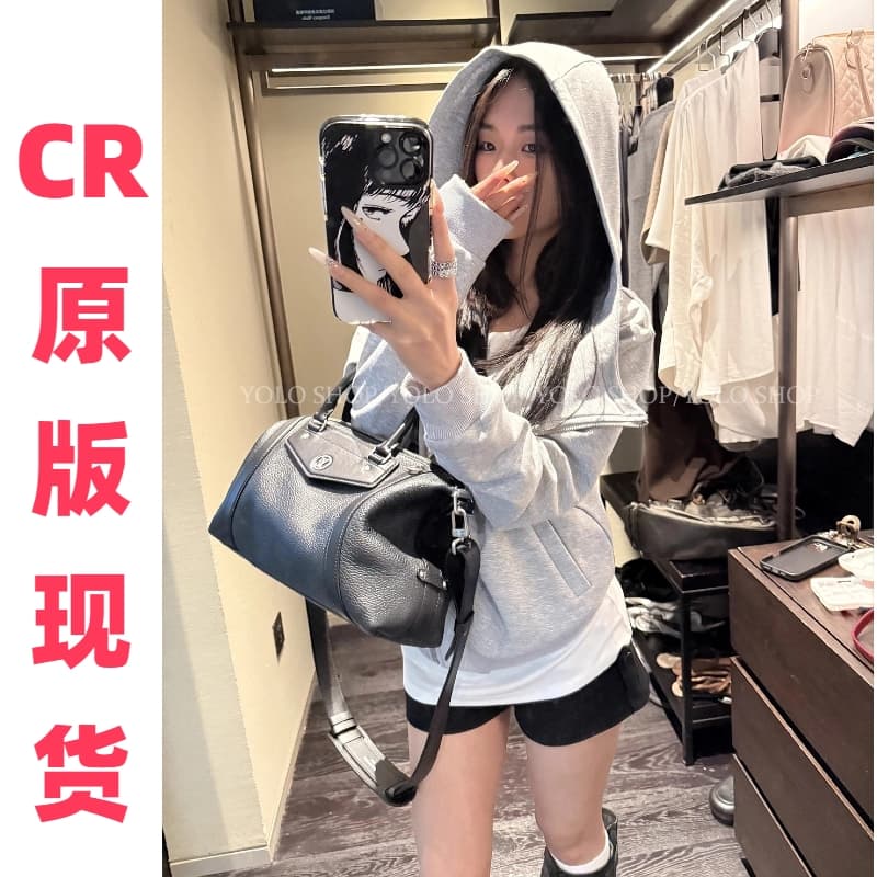 yolo shop 검정색 후드 티 스웨터 여성 몸매 가꾸기 다용도 디자인 센스 폴로 칼라 아메리칸 카디건 코트 맨위