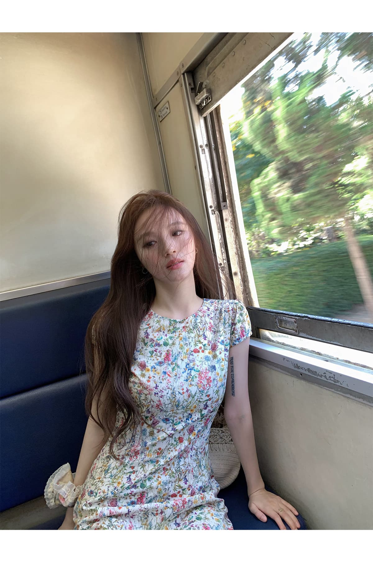 neurcz 모네 꽃 편지 반팔 꽃무늬 순면 여성 드레스 봄 여름 라운드 넥 길다 쇼트 스타일 몸매 가꾸기 허리 수축 치마 상세 이미지 4