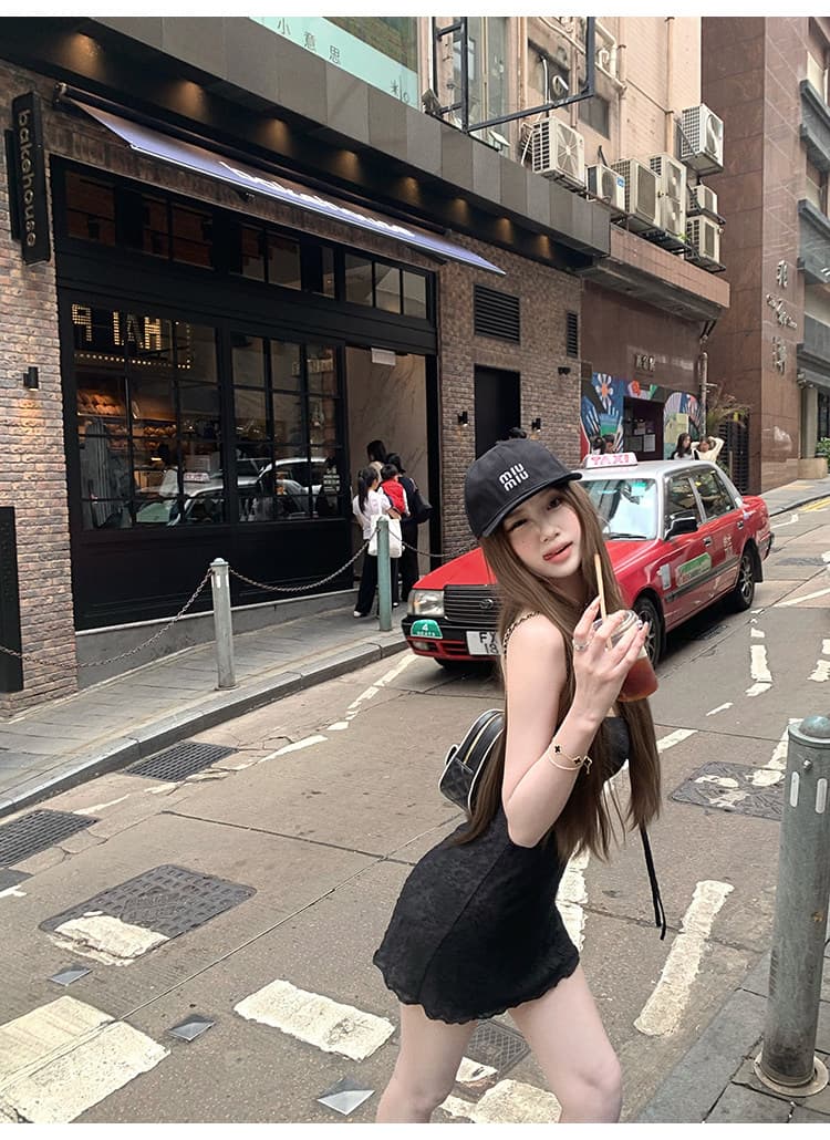 tongiiuu 웨이 팬 모니카 레트로 휴가 질감 슬립 여성 드레스 허리 수축 슬림해 보이는 한 마디 미니 스커트 상세 이미지 22
