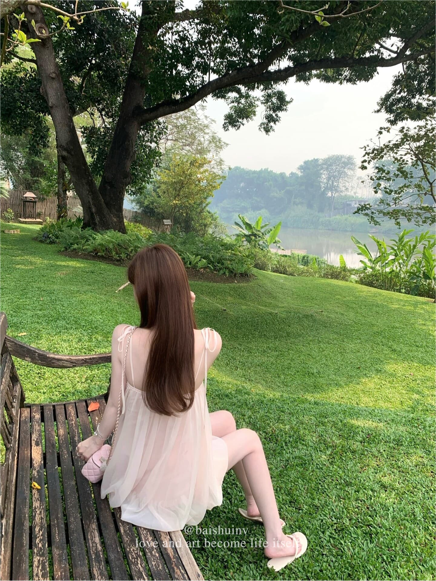 화이트 워터 여성 분말 안개 스와 리 서울 깨진 Pleat 슬립 미니 스커트 여성 여름 요정 바람 가벼움 우아한 퍼프 드레스 상세 이미지 9