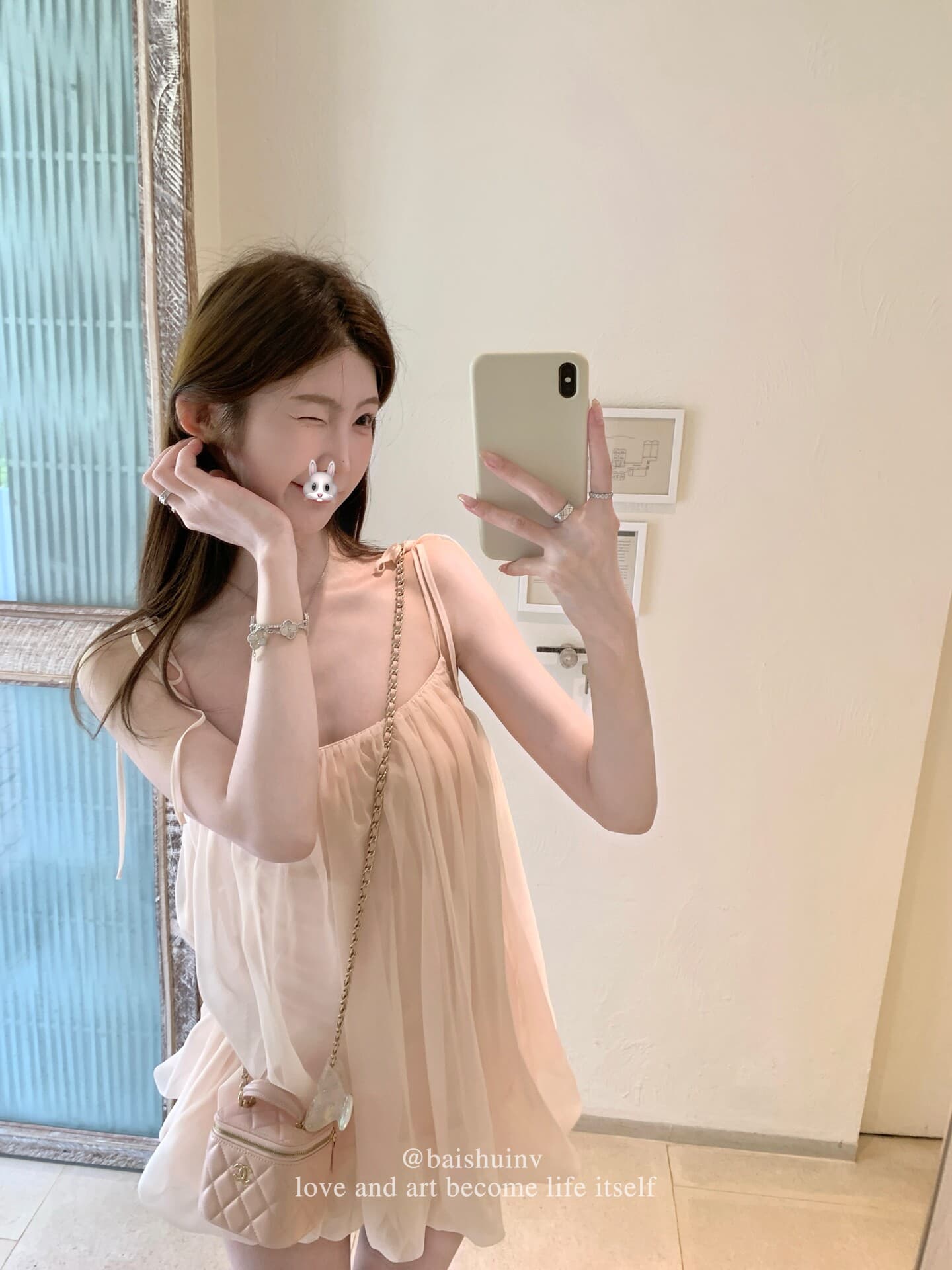 화이트 워터 여성 분말 안개 스와 리 서울 깨진 Pleat 슬립 미니 스커트 여성 여름 요정 바람 가벼움 우아한 퍼프 드레스 상세 이미지 12