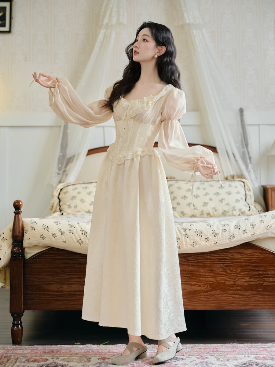 실사 프랑스식 레트로 궁정 무거운 작업 생선뼈 드레스 품격 작은 대중 고급 롱 스커트 40 이미지 2