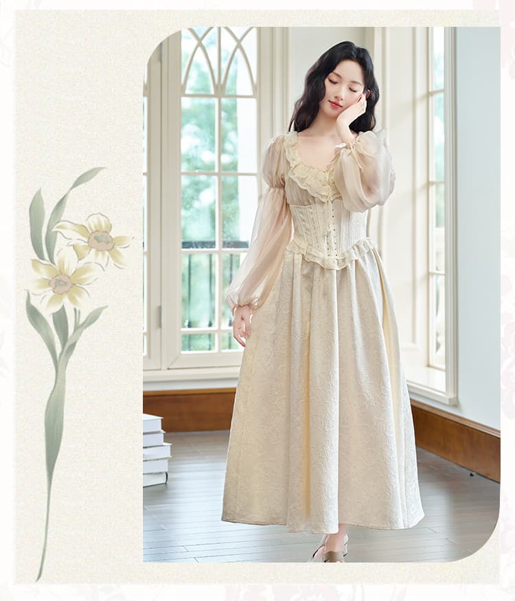 실사 프랑스식 레트로 궁정 무거운 작업 생선뼈 드레스 품격 작은 대중 고급 롱 스커트 40 상세 이미지 9