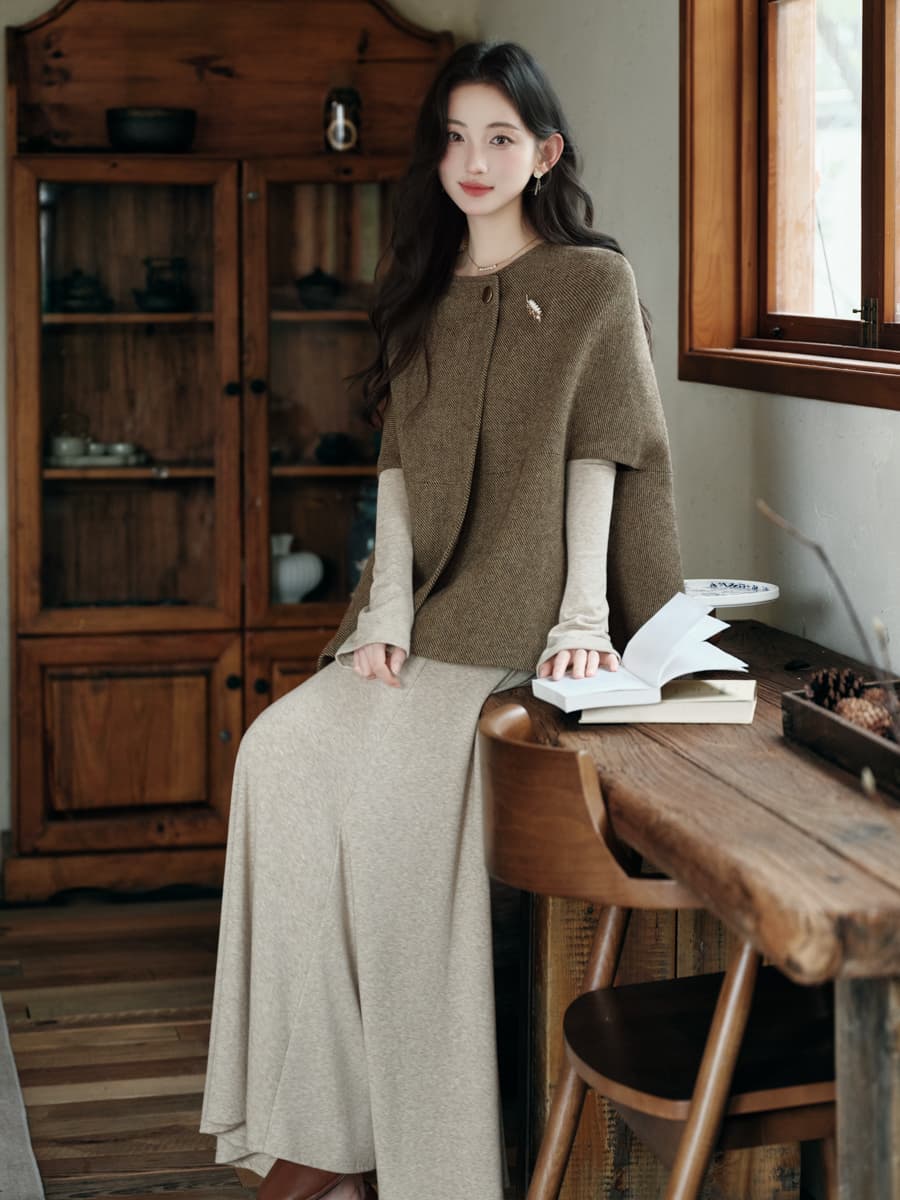 실사 고급 작은 대중 디자인 센스 망토 디자인 센스 긴팔 여성 드레스 가을 인사이드 가져 가라. 니트 원피스 40 이미지 4