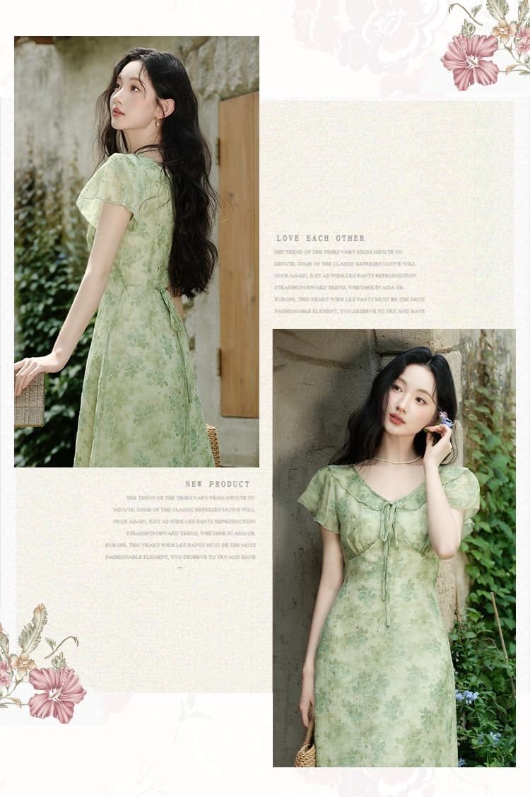 실사 새로운 품격 레트로 주름 허리 수축 품격 프랑스식 꽃무늬 여성 드레스 40 상세 이미지 15