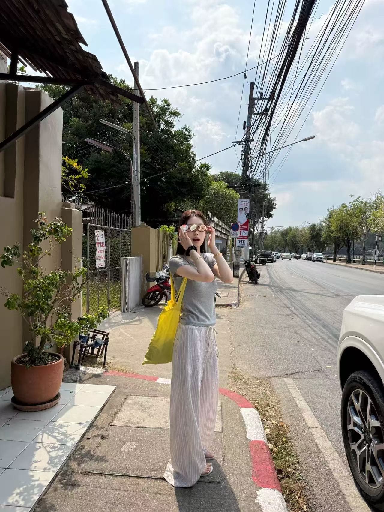 oker 챕터 쉘 세트 염색 캐주얼 바지 다용도 스트라이프 스트레이트 루즈핏 한 부서 긴 바지 26 봄 상세 이미지 5
