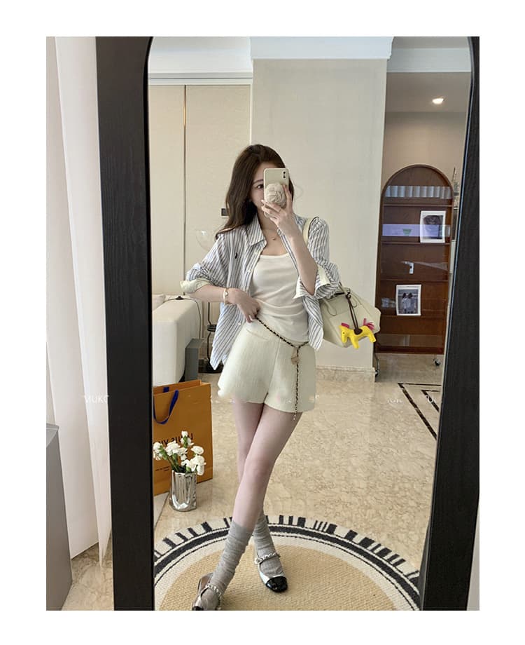 2026 실사 봄 여성 셔츠 느긋한 루즈핏 디자인 센스 파란색 스트라이프 셔츠 다용도 캐주얼 자외선 차단 맨위