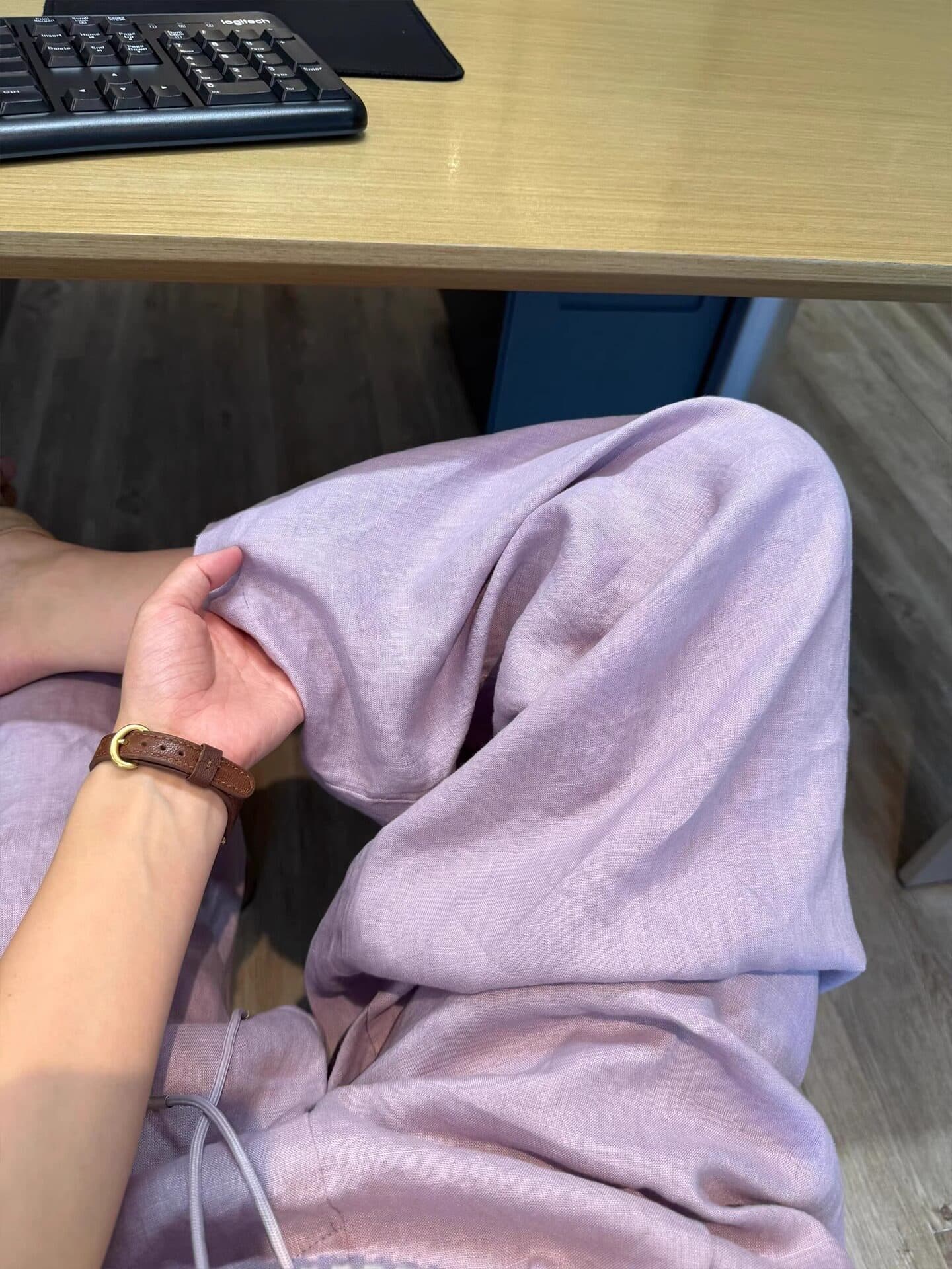 지방 mm 빅 사이즈 아마 와이드 레깅스 바지 여름 얇은 스타일 분말 보라색 속도 건조한 바지 슬림해 보이는 스트레이트 캐주얼 면 린넨 바지