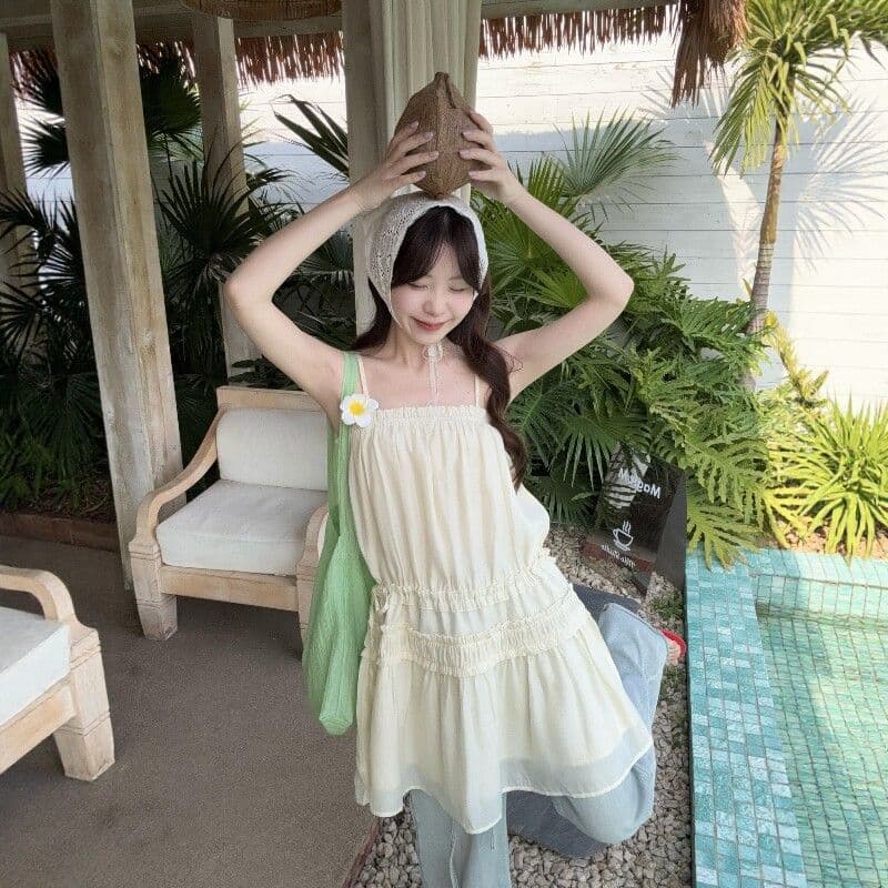 재스민 비스듬한 쉬폰 네리 어깨끈 조정 주름 프릴 슬립 드레스 여성 도루 센스 마이크로 a 드레스 이미지 4