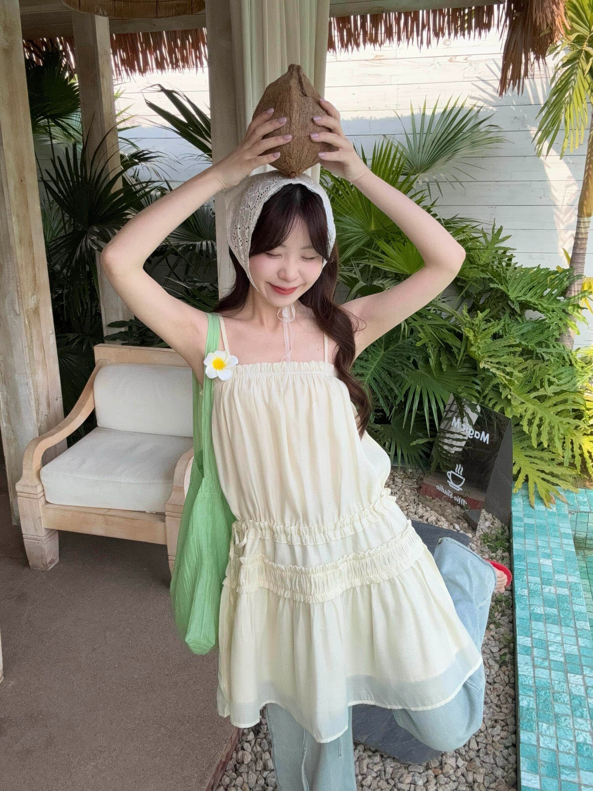 재스민 비스듬한 쉬폰 네리 어깨끈 조정 주름 프릴 슬립 드레스 여성 도루 센스 마이크로 a 드레스 상세 이미지 6