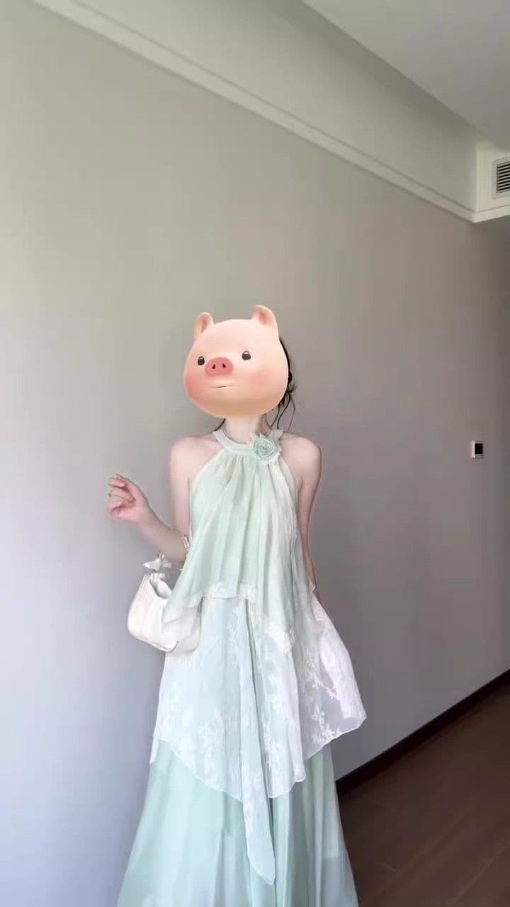 슈퍼 요정 휴가 바람 오프숄더 행침 목 드레스 여름 한 부서 순수한 욕망 레이스 조각 불규칙 레이스 롱 스커트 여성 상세 이미지 3