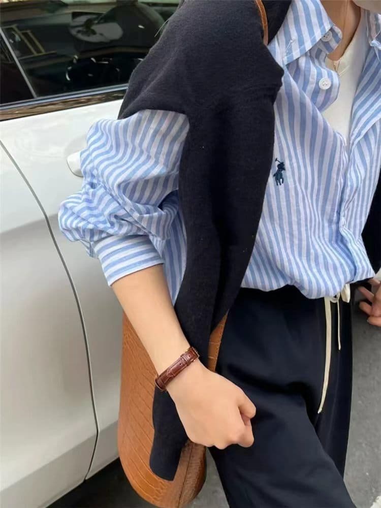 아마 셔츠 여성 코트 여름 주간 얇은 스타일 자외선 차단 외부 가져 가라. 오픈 가디건 루즈핏 긴팔 맨위 순면 스트라이프 셔츠