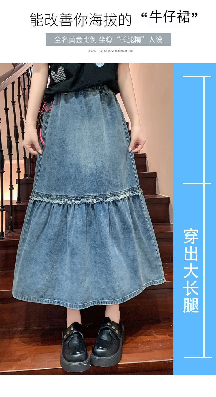 실사 데님 스커트 반신 스커트 한 마디 와이드 밴딩 하이웨이스트 스트레이트 표지 고기 슬림해 보이는 비료 추가 빅 사이즈 여성 의류 230kg 상세 이미지 5