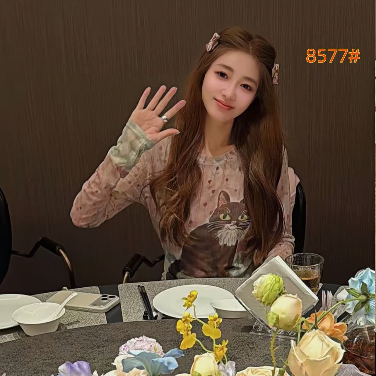 새로운 핑크색 프린트 고양이 t 이미지 2