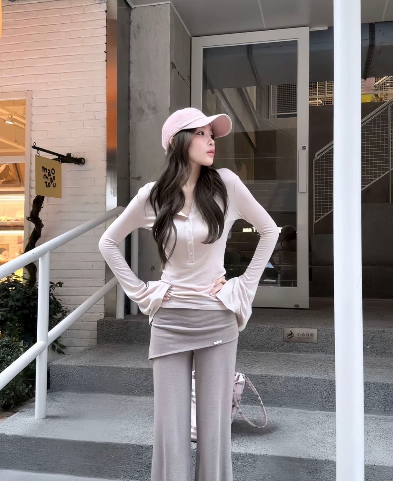 발레 우유 버블 부드러운 한 여성 블루 좋은 주간 실크 작은 대중 디자인 순수한 욕망 바람 나팔 소매 맨위 이미지 4
