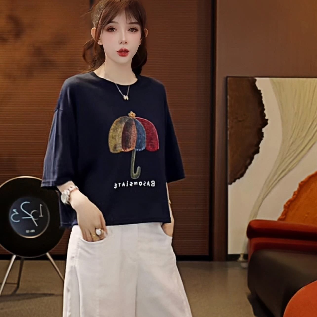 무지개 우산 2026 여름 루즈핏 대 에디션 슬림해 보이는 반팔 티셔츠 이미지 6