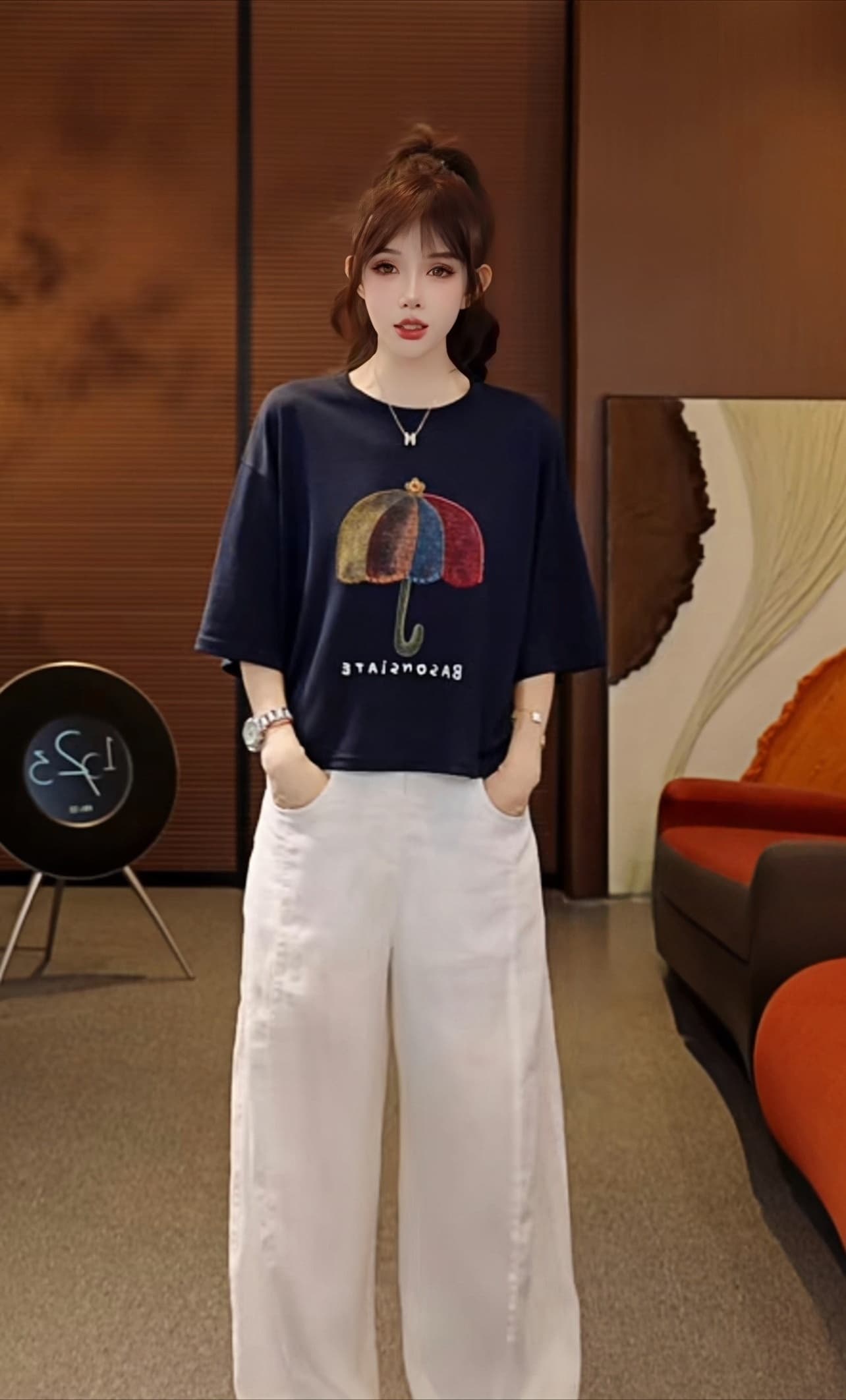 무지개 우산 2026 여름 루즈핏 대 에디션 슬림해 보이는 반팔 티셔츠 상세 이미지 8