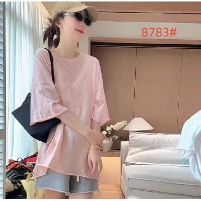 소프트 캔디 느긋한 자유 자르기 루즈핏 반팔 미니멀리즘 캐주얼 맨위 한 부서 느긋한 이미지 2