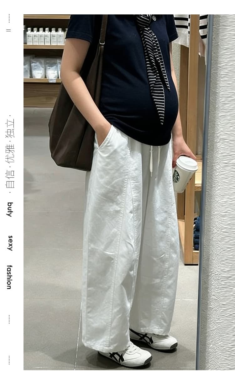 지금 2026 새로운 임산부 데님 화이트 바지 루즈핏 모통이 칼 바지 와이드 레그 팬츠 한 부서 느긋한 바람 캐주얼 바지 상세 이미지 30