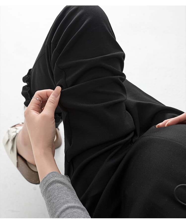실사 임산부 나팔 바지 2025 봄 가을 새로운 임산부 없음 복부 지지 하이웨이스트 슬림해 보이는 프릴 부츠컷 바지 상세 이미지 27