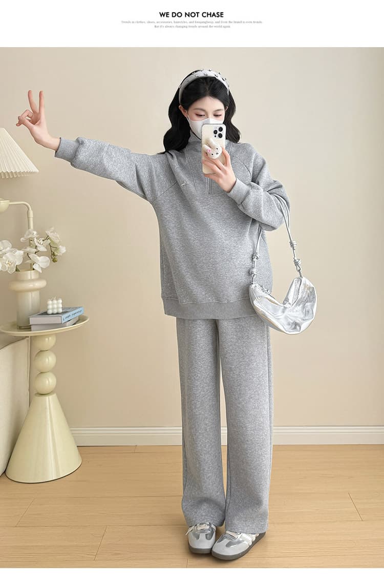 지금 화물 실사 2026 가을 겨울 임산부 새로운 폴로 칼라 만화 패션 긴팔 맨위 캐주얼 바지 임산부 세트 상세 이미지 23