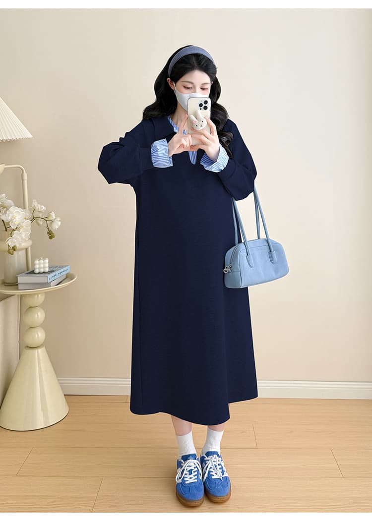 지금 화물 실사 2026 가을 겨울 새로운 임산부 패션 미니멀리즘 캐주얼 긴팔 중간 길이 드레스 후드티 드레스 상세 이미지 19