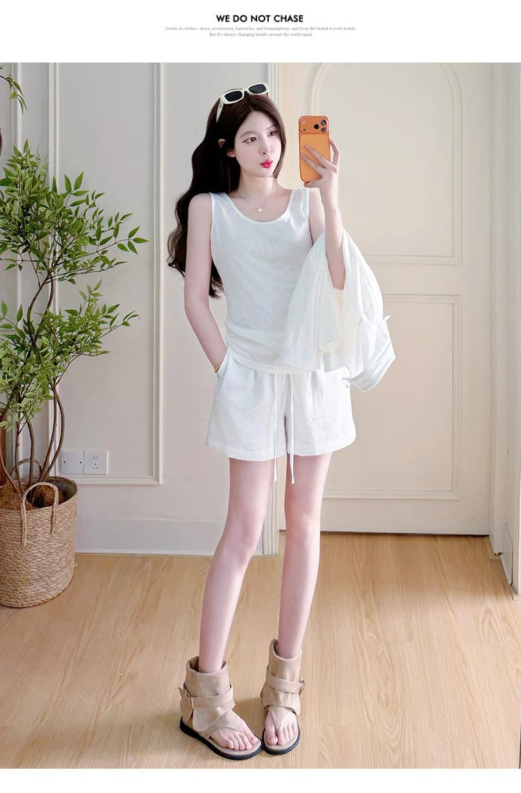 실사 2026 여름 새로운 임산부 루즈핏 자수 셔츠 반바지 인사이드 가져 가라. 조끼 임산부 세 조각 세트 상세 이미지 12