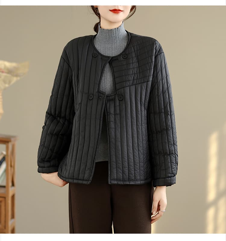 한국 스타일 라운드 넥 누비 이불의 재료 솔기 여성 겨울 루즈핏 캐주얼 불규칙 문 襟 보온 솜을 넣은 면 옷 재킷 상세 이미지 18