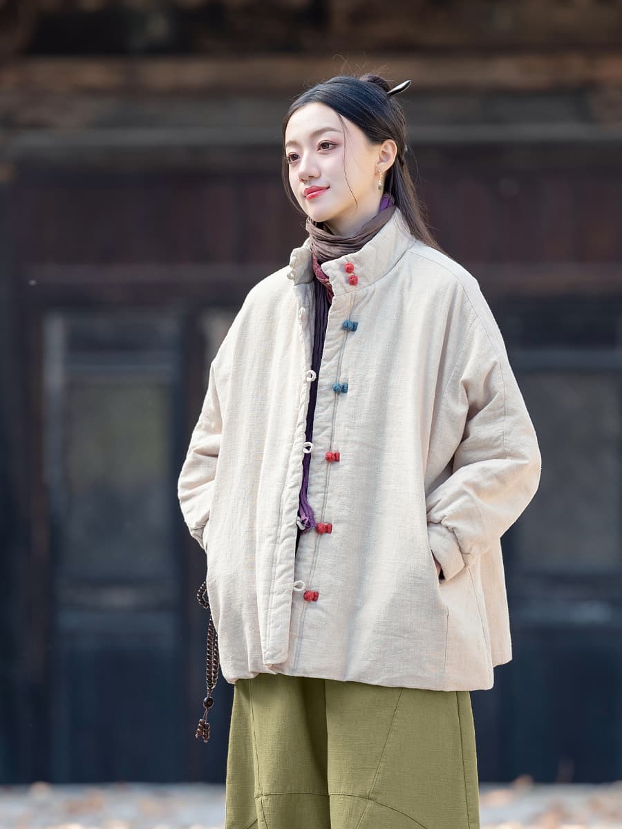 면 린넨 솜을 넣은 두꺼운 여성 코트 겨울 새로운 오리지널 고급 라미 맨위 레트로 중식 단추 면 의류 상세 이미지 27