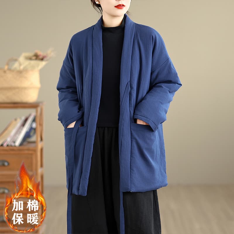 새로운 중식 솜을 넣은 두꺼운 면 옷 겨울 새로운 오리지널 면 린넨 레트로 개선 젠 면 의류 중간 길이 목화 진딧물 이미지 2