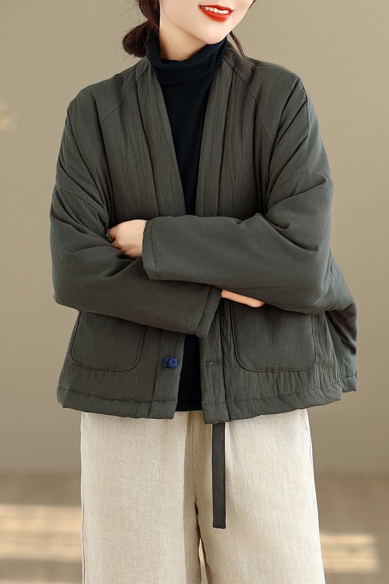 실사 면 린넨 레트로 문예 단추 겨울 새로운 중국풍 솜을 넣은 면 의류 라미 보온 쇼트 스타일 목화 진딧물 이미지 6