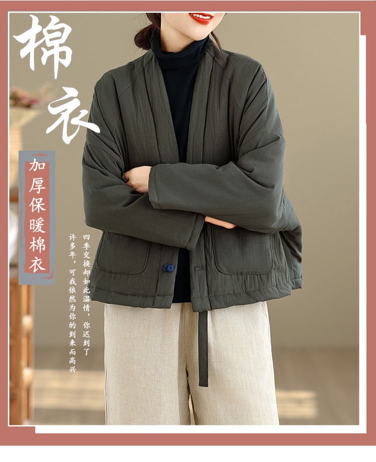 실사 면 린넨 레트로 문예 단추 겨울 새로운 중국풍 솜을 넣은 면 의류 라미 보온 쇼트 스타일 목화 진딧물 상세 이미지 1