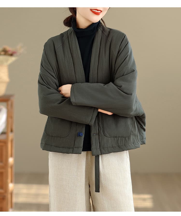 실사 면 린넨 레트로 문예 단추 겨울 새로운 중국풍 솜을 넣은 면 의류 라미 보온 쇼트 스타일 목화 진딧물 상세 이미지 13