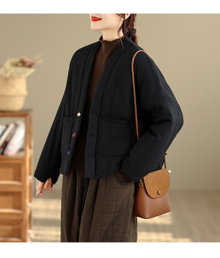 실사 면 린넨 레트로 문예 단추 겨울 새로운 중국풍 솜을 넣은 면 의류 라미 보온 쇼트 스타일 목화 진딧물 상세 이미지 30