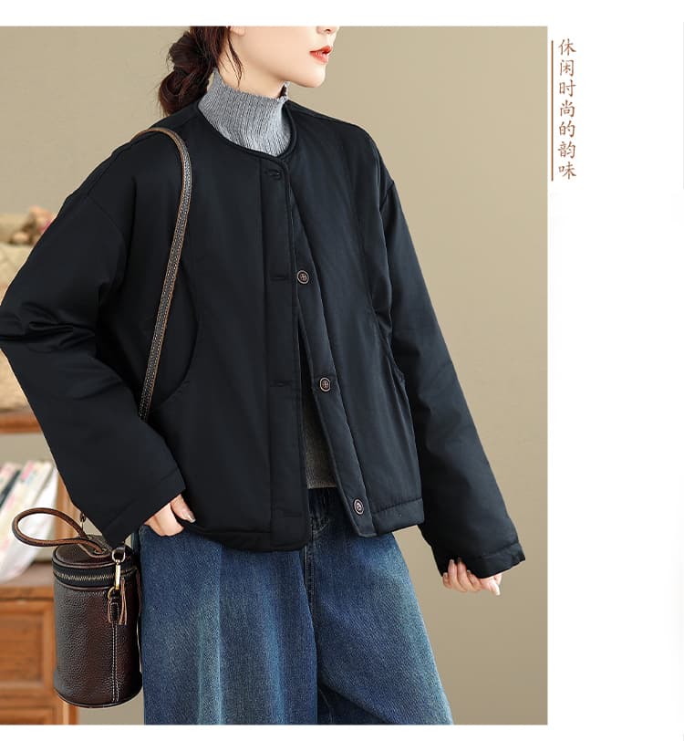 실사 겨울 문예 면 100% 솜을 넣은 여성 코트 레트로 펌프 로프 진자 라운드 넥 두꺼운 면 옷 보온 목화 진딧물 상세 이미지 17