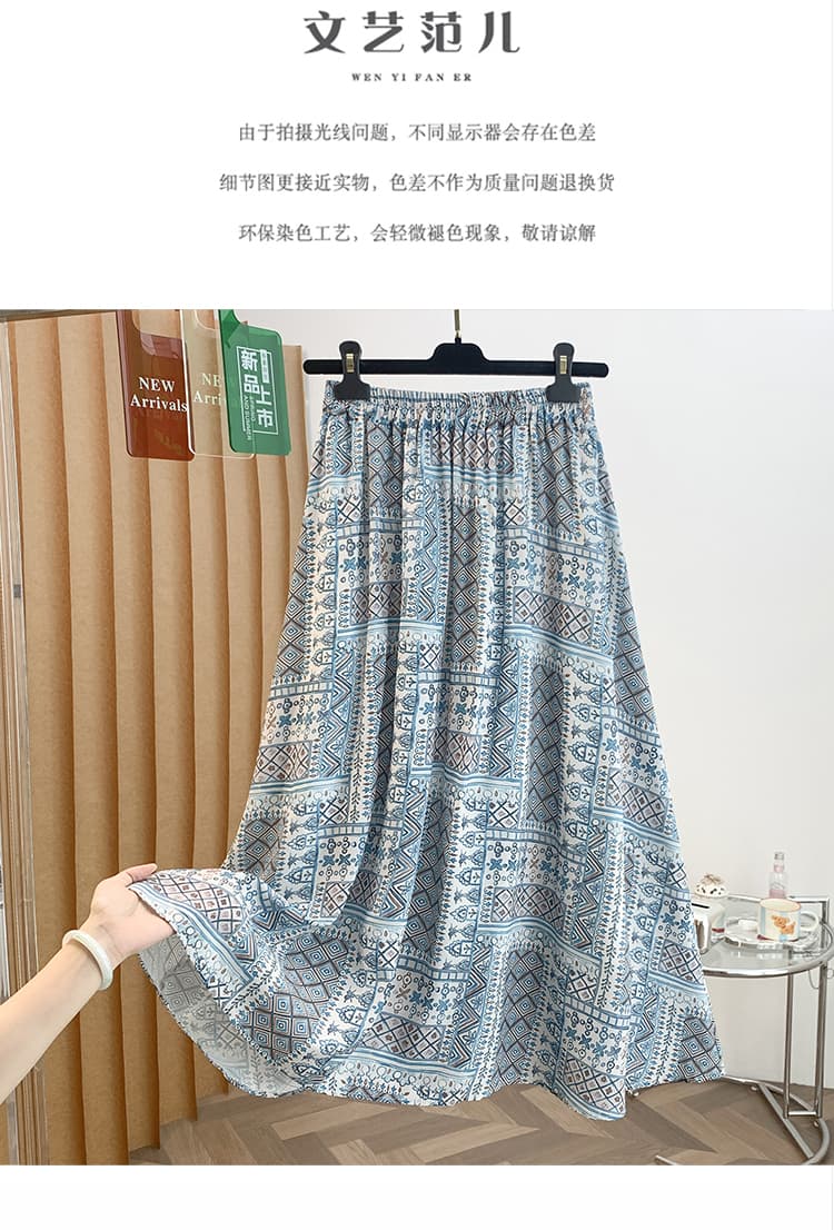 희 세계 보헤미안 바람 레트로 프린트 반신 스커트 여성 여름 새로운 하이웨이스트 휴가 한 마디 치마 상세 이미지 1