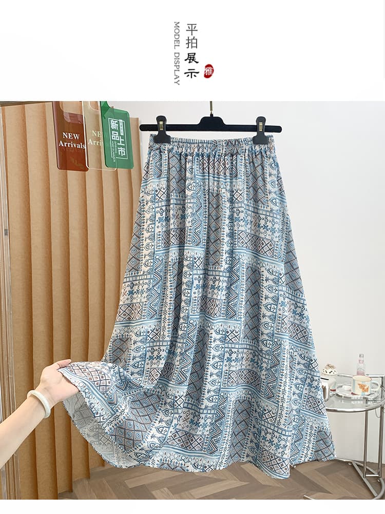 희 세계 보헤미안 바람 레트로 프린트 반신 스커트 여성 여름 새로운 하이웨이스트 휴가 한 마디 치마 상세 이미지 8