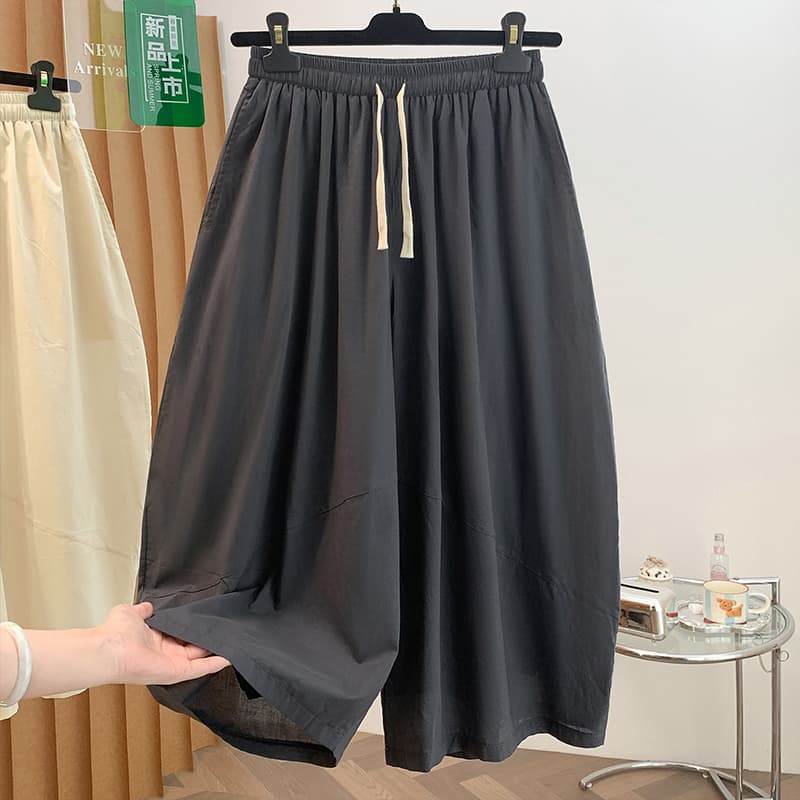 배기 바지 패치워크 슬림해 보이는 와이드 레그 팬츠 문예 이중층 9부 바지 이미지 2
