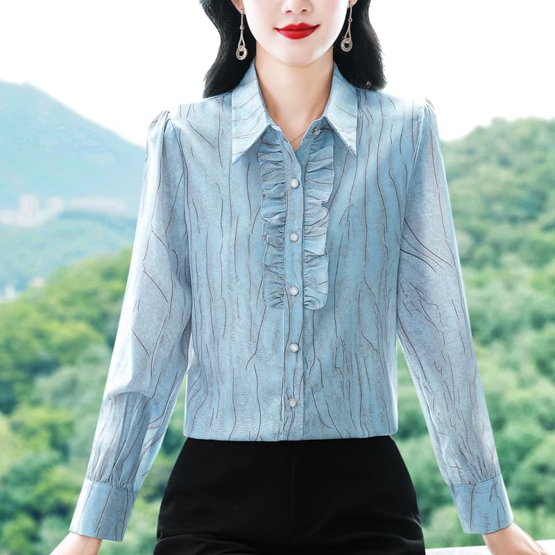 실사 2026 봄 새로운 품격 도트 무늬 긴팔 표지 배 슬림해 보이는 고급 뽕나무 누에 실크 외국 가스 셔츠 이미지 3