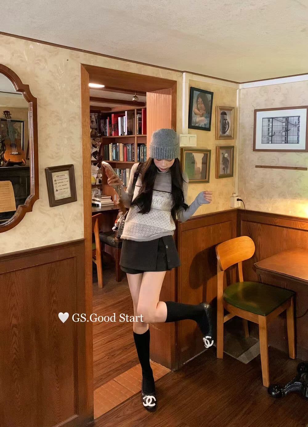 공정한 섬 레트로 자카드 터틀넥 스웨터 여자 이른 봄 새로운 고급 센스 품격 반팔 니트 티셔츠 맨위 트렌디 상세 이미지 5