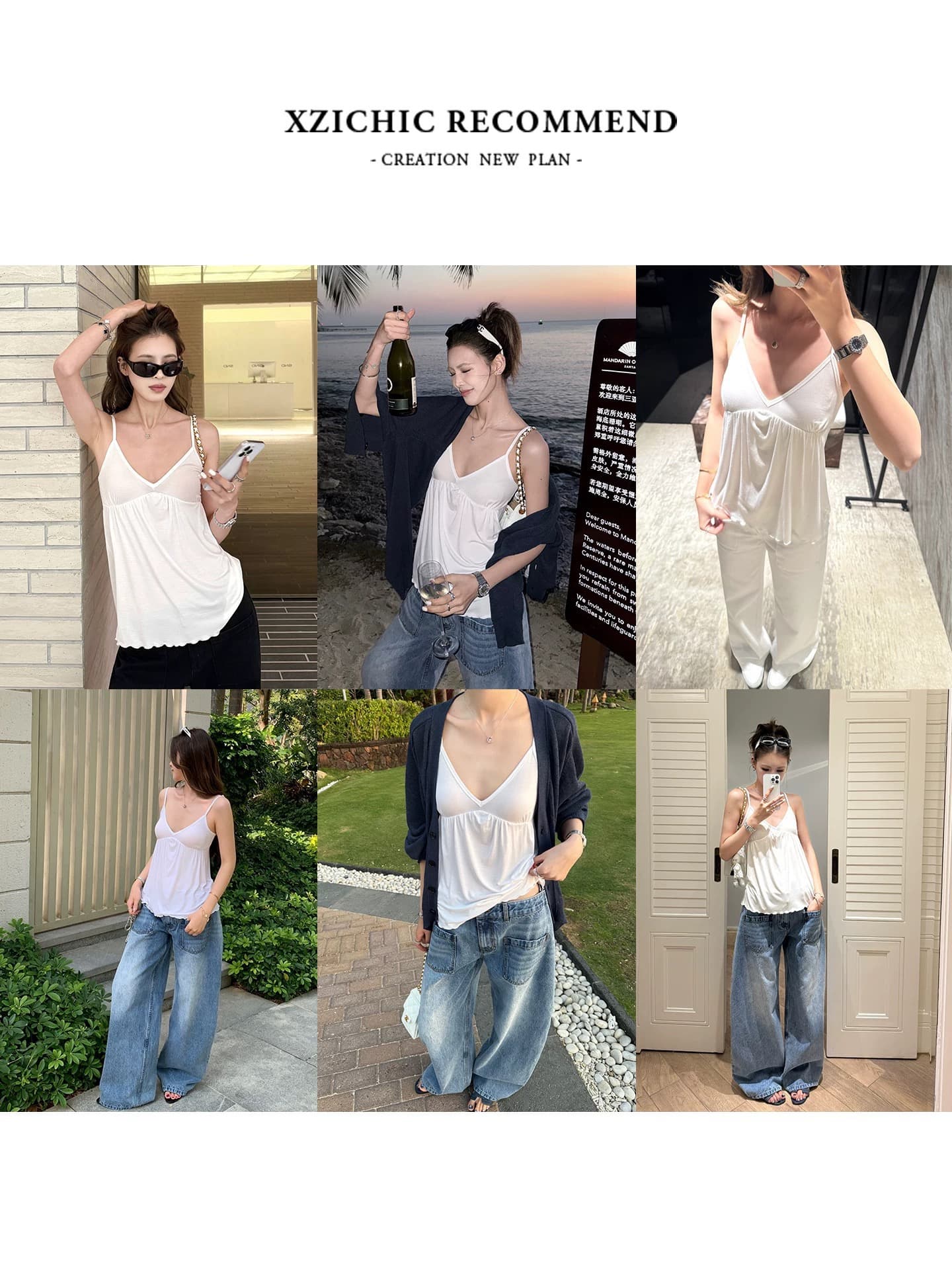 xzichic bm 바람 프로 피부 몸매 가꾸기 V넥 조끼 슬립 여성 비밀 복사 잠금 어깨끈 수 있습니다. 조정 봄 여름 새로운 이미지 2