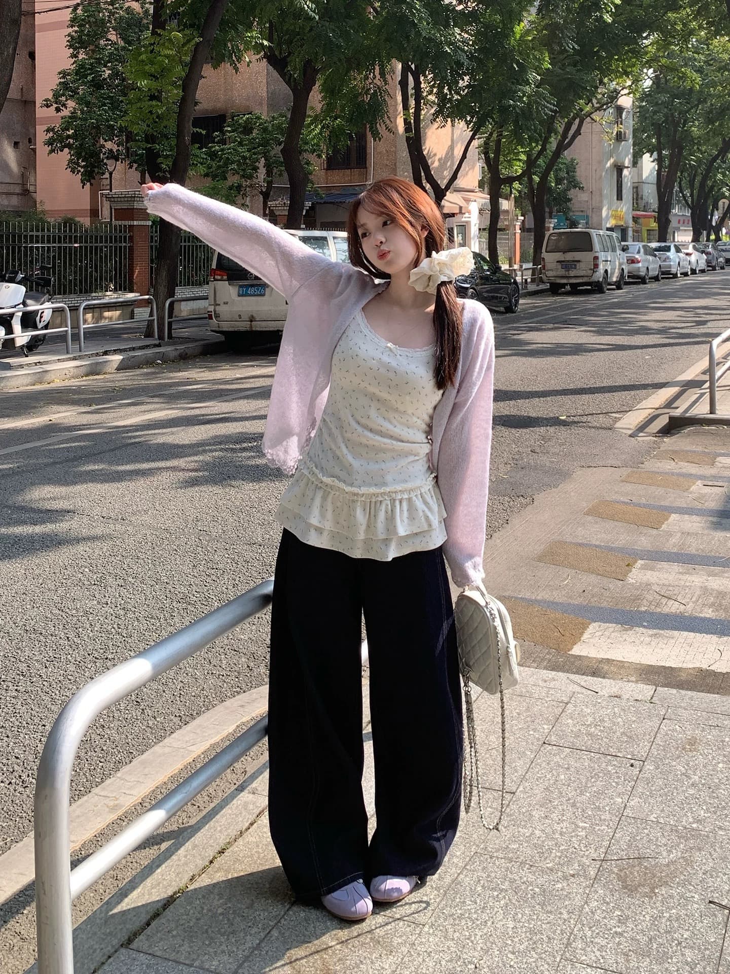 송 긍정적 인 En 살구 바닥 꽃무늬 이중층 프릴 레이스 캐미솔 여름 한 부서 슈퍼 잘 생긴 몸매 가꾸기 맨위 상세 이미지 3