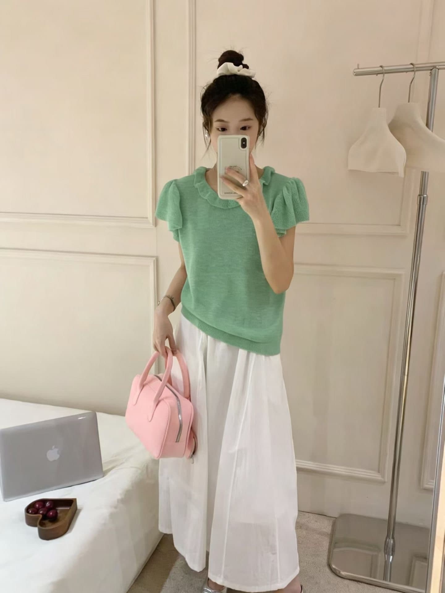 프랑스식 달콤함 프릴 Feifei 소매 라운드 넥 반팔 작은 셔츠 신제품 여성 의류 여름 루즈핏 얇은 스타일 다용도 맨위 상세 이미지 2