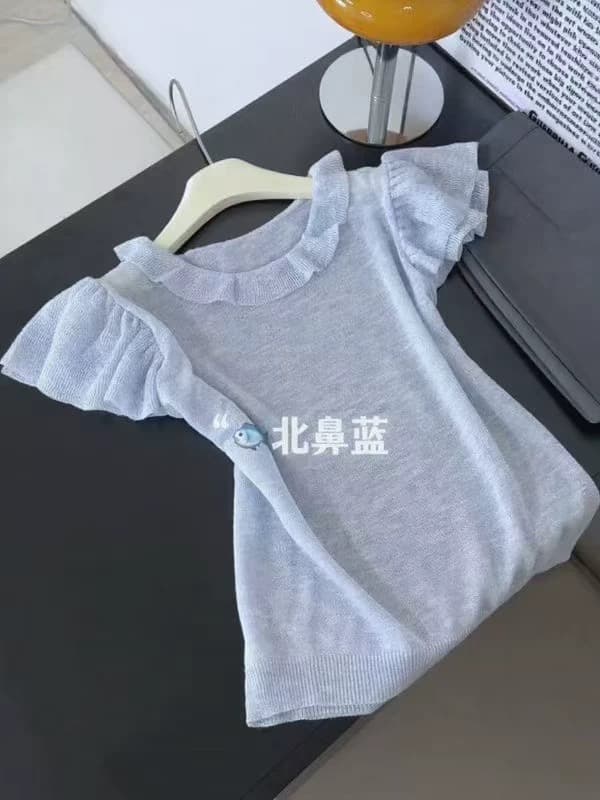 프랑스식 달콤함 프릴 Feifei 소매 라운드 넥 반팔 작은 셔츠 신제품 여성 의류 여름 루즈핏 얇은 스타일 다용도 맨위 상세 이미지 3