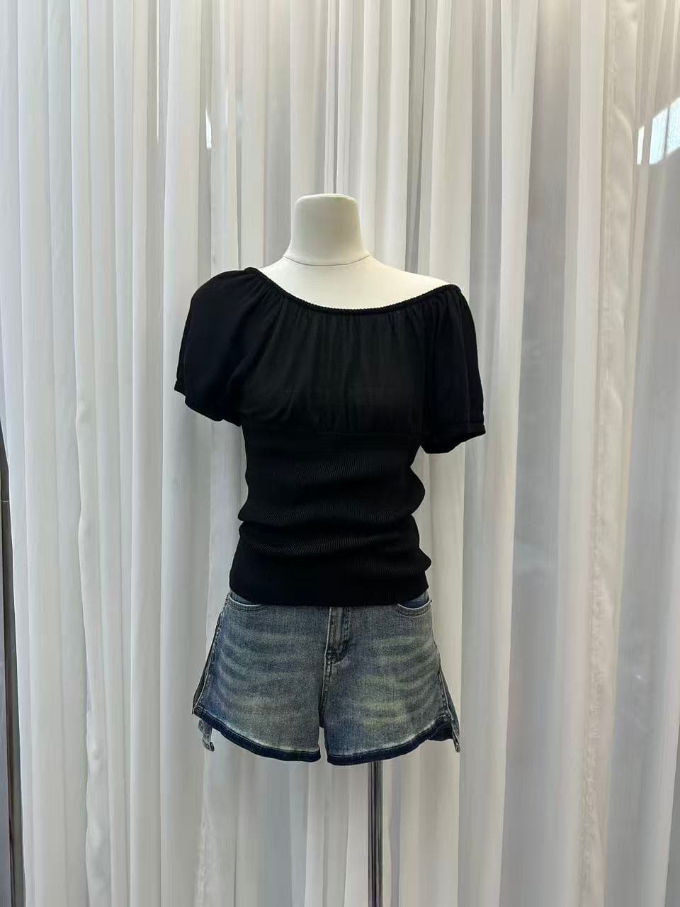 sameold 주름 bm 바람 발레 u 칼라 거품 소매 반팔 티셔츠 여성 회색 몸매 가꾸기 슬림해 보이는 여름 기본 셔츠 상세 이미지 9