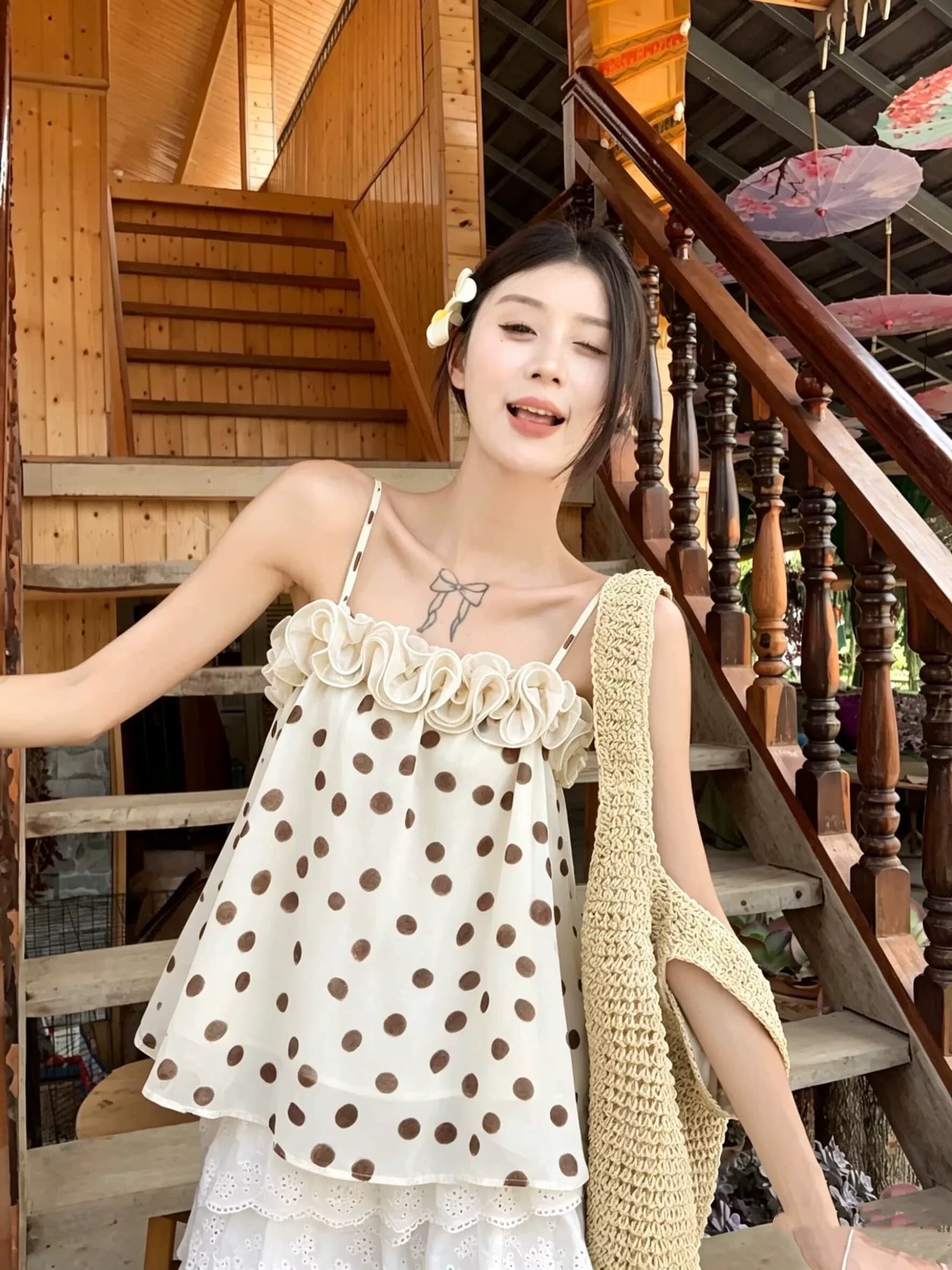 달콤한 매운맛 바람 진한 보라색 망사 레이스 캐미솔 여성 의류 여름 작은 대중 연령 감소 다용도 맨위 상세 이미지 1