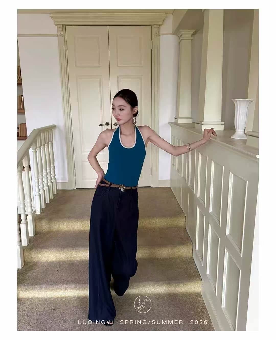 2026 여름 캐미솔 아메리칸 핫걸 바람 섹시함 배색 행침 목 쇼트 스타일 맨위 상세 이미지 4